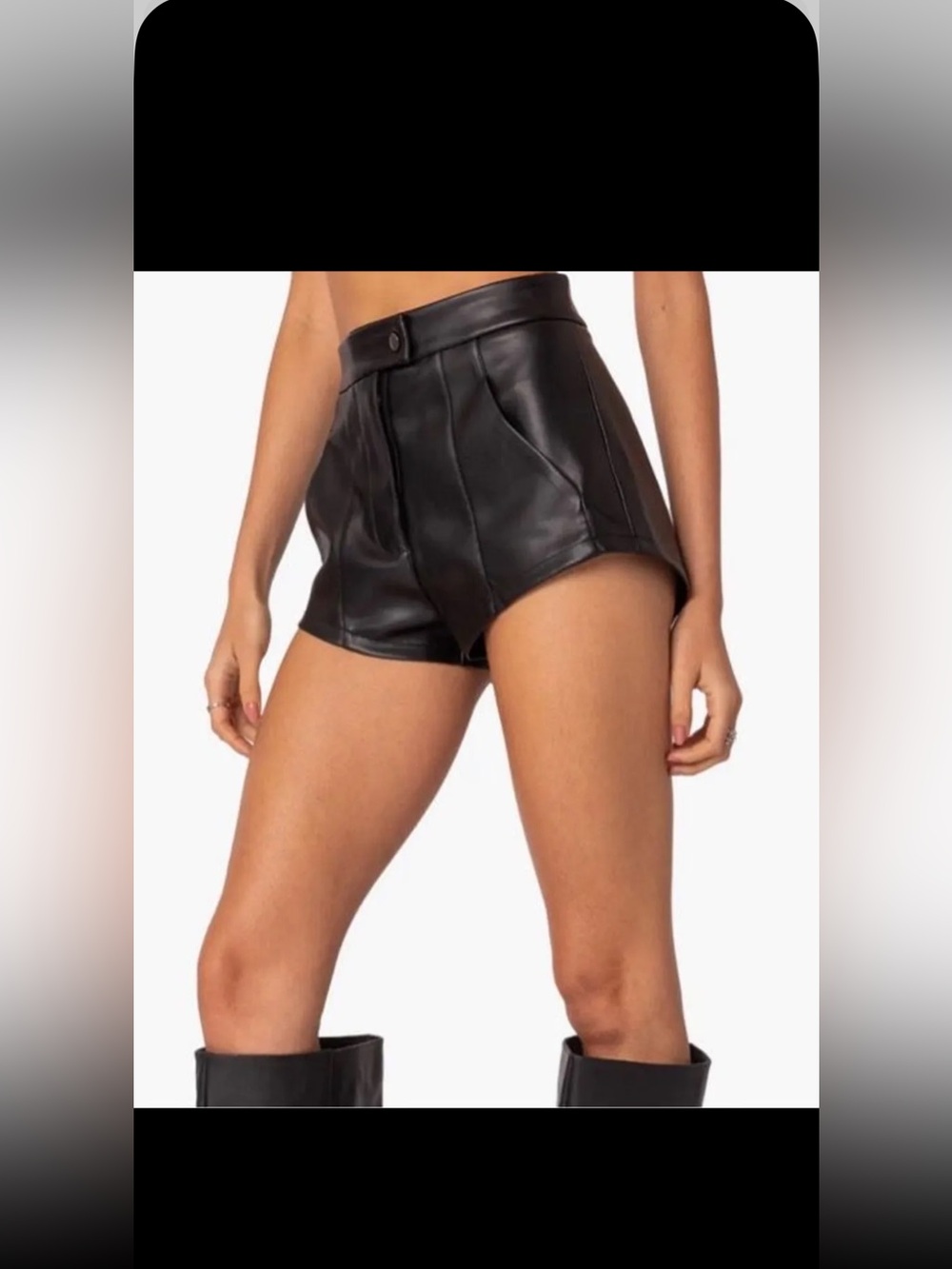 Edikted Black High-Waist Faux Leather Shorts